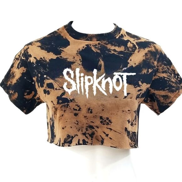 SLIPKNOT Heavy Metal Rock Band Acid Wash Cropped Crop Top Rock Tee Band Tee Punk - Picture 1 of 5